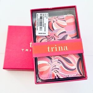 Trina Turk Pink and Purple Sea Anemone Zip Around Wallet in Vegan Leather